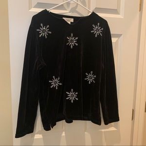 Christmas snowflake velvet long sleeve top back L